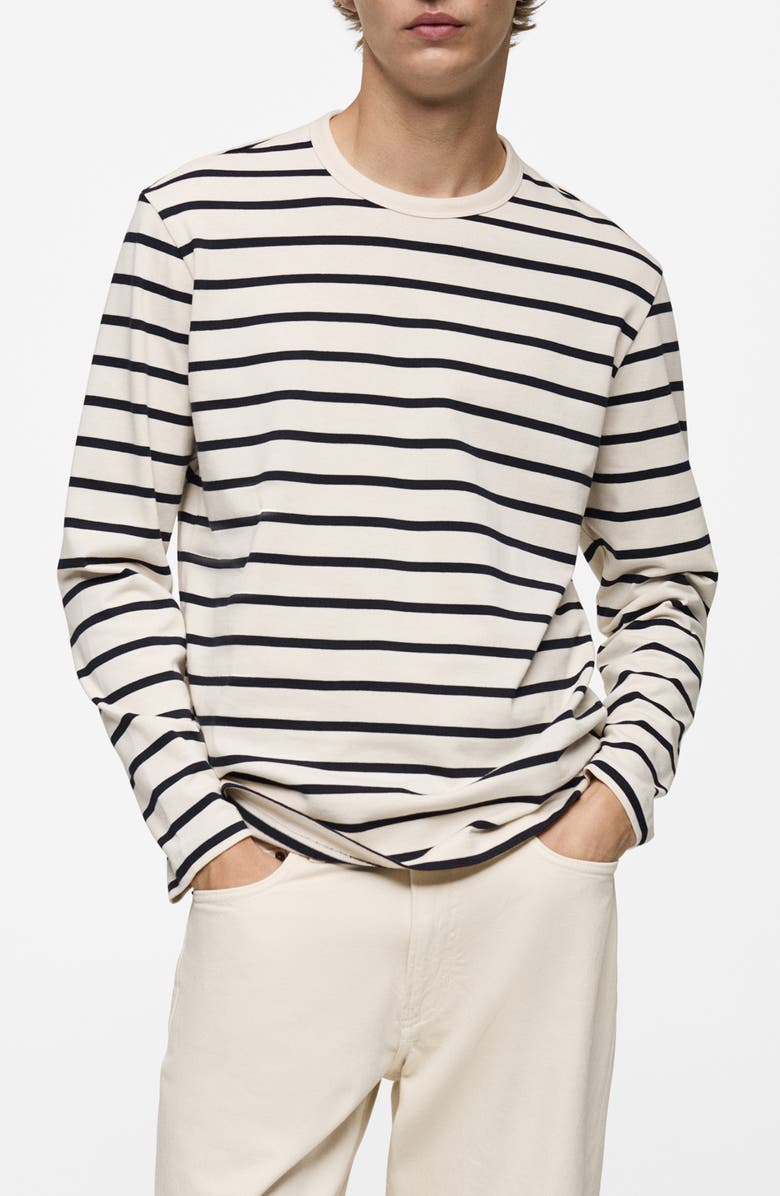MANGO Stripe Long Sleeve Cotton T-Shirt, Main, color, 