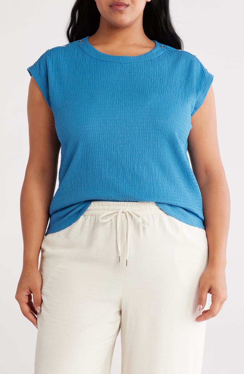 Jones New York Button Accent Cap Sleeve Top, Main, color, Mystic Blue