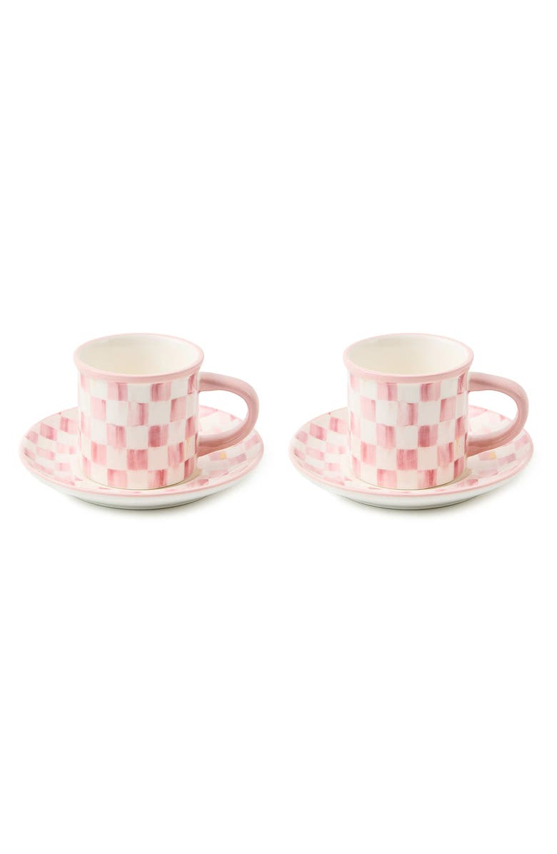 MACKENZIE CHILDS Rosy Check Set of 2 Espresso Cups & Saucers, Main, color, Rosy