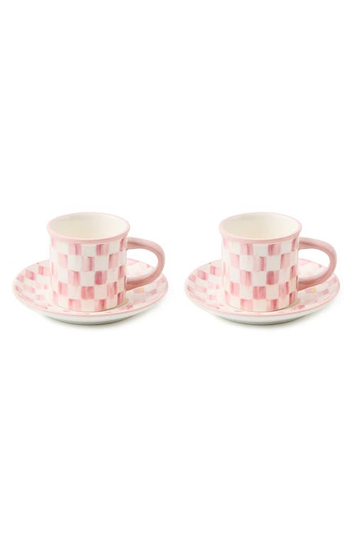 Mackenzie-childs Mackenzie Childs Rosy Check Set Of 2 Espresso Cups & Saucers In Pink