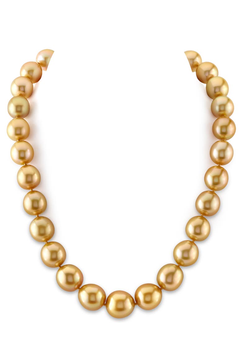 12-14mm Golden South Sea Oval Pearl Necklace - Premier AAAA Quality, Main, color, Yellow Gold Clasp