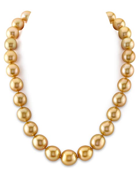 12-14mm Golden South Sea Oval Pearl Necklace - Premier AAAA Quality