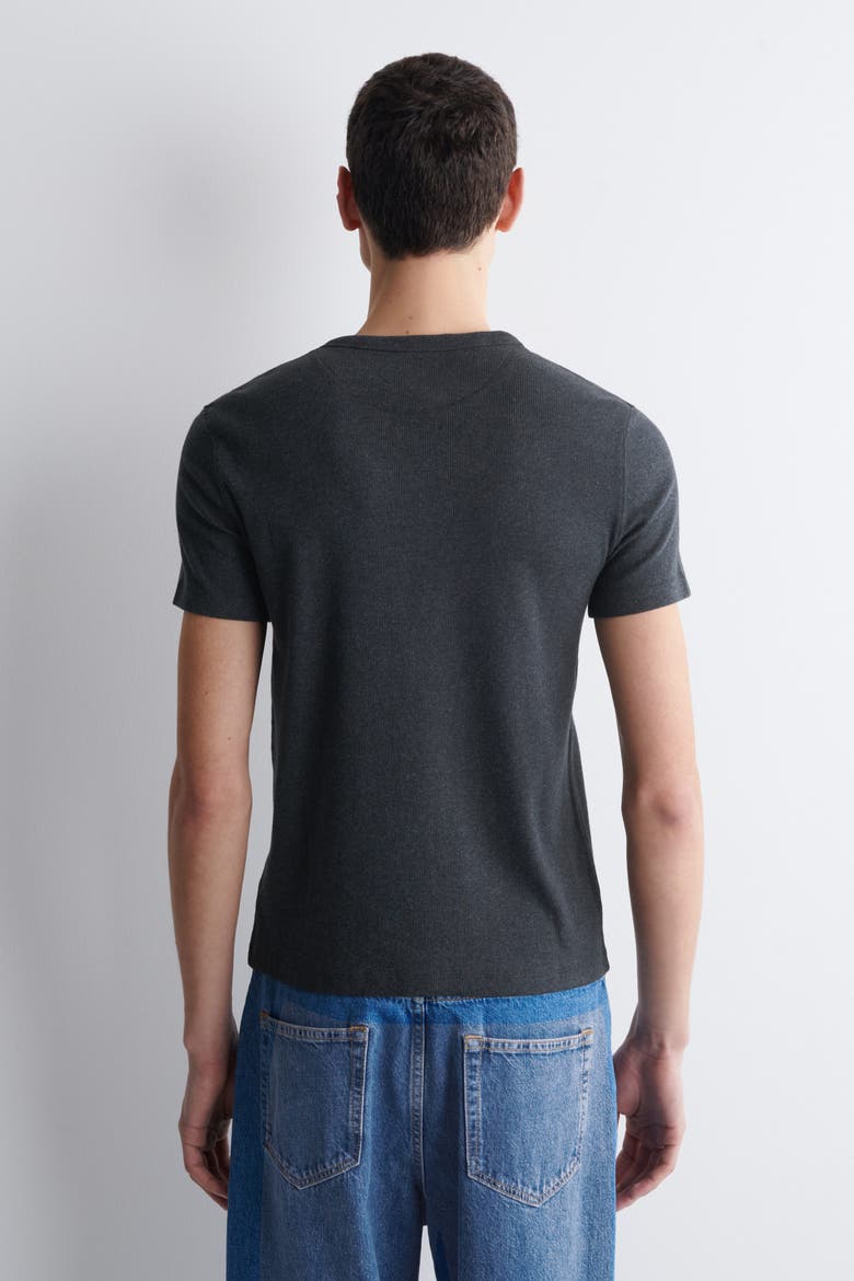 Slim-Fit Ribbed Henley T-Shirt, Alternate, color, NAVY MÉLANGE