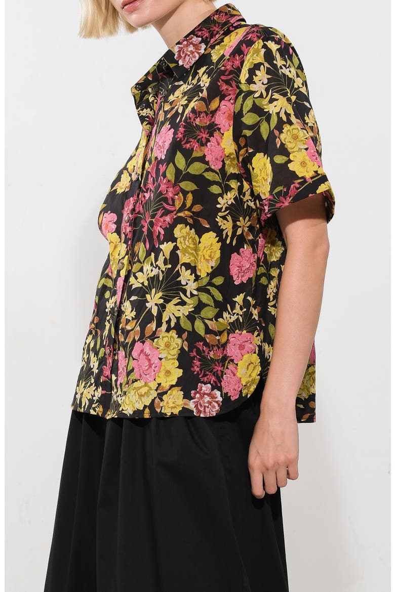 Floral Cotton Snap-Up Shirt, Alternate, color, BLACK