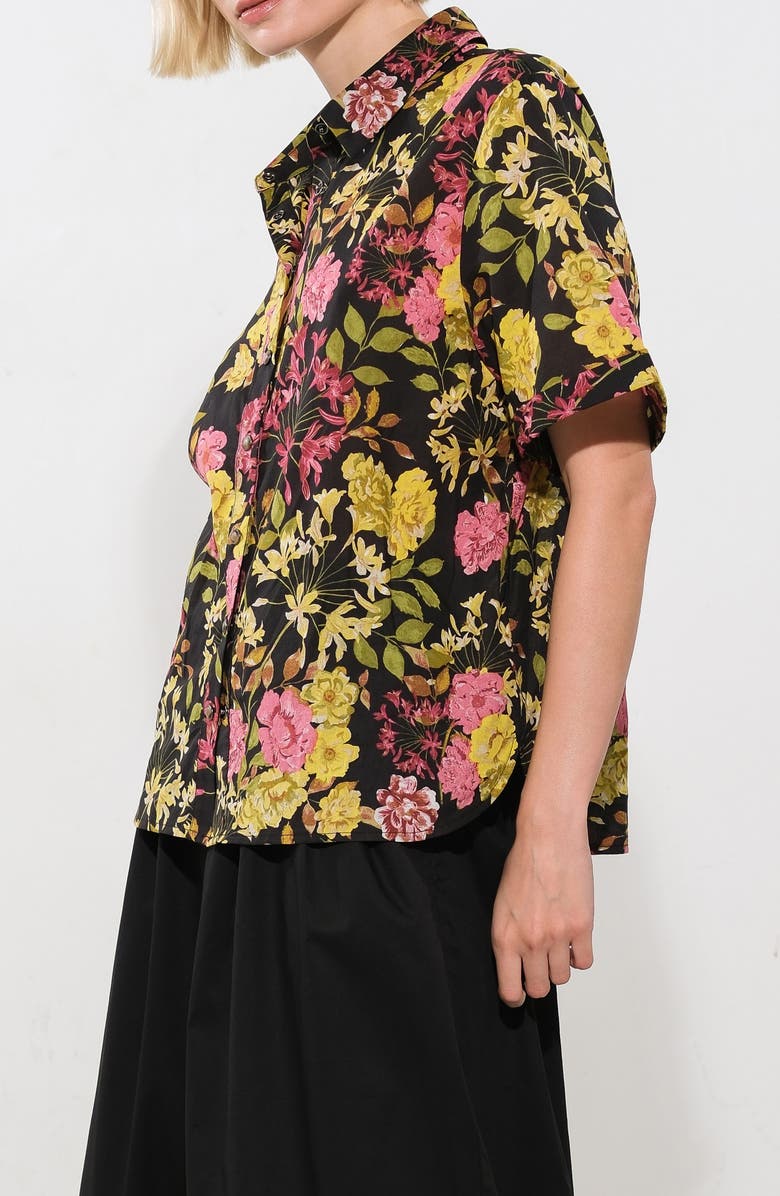 FREEMARKET Floral Cotton Snap-Up Shirt, Alternate, color, Black