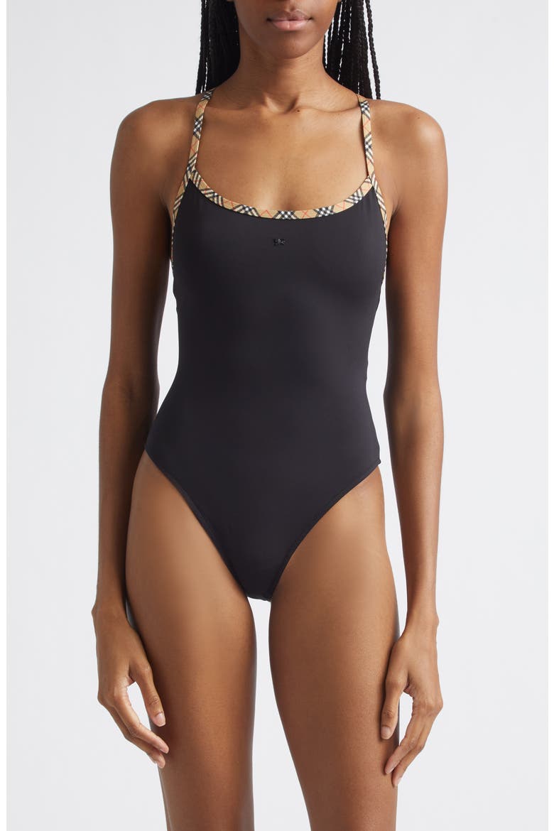Satine Contrast Trim One-Piece Swimsuit, Main, color, BLACK