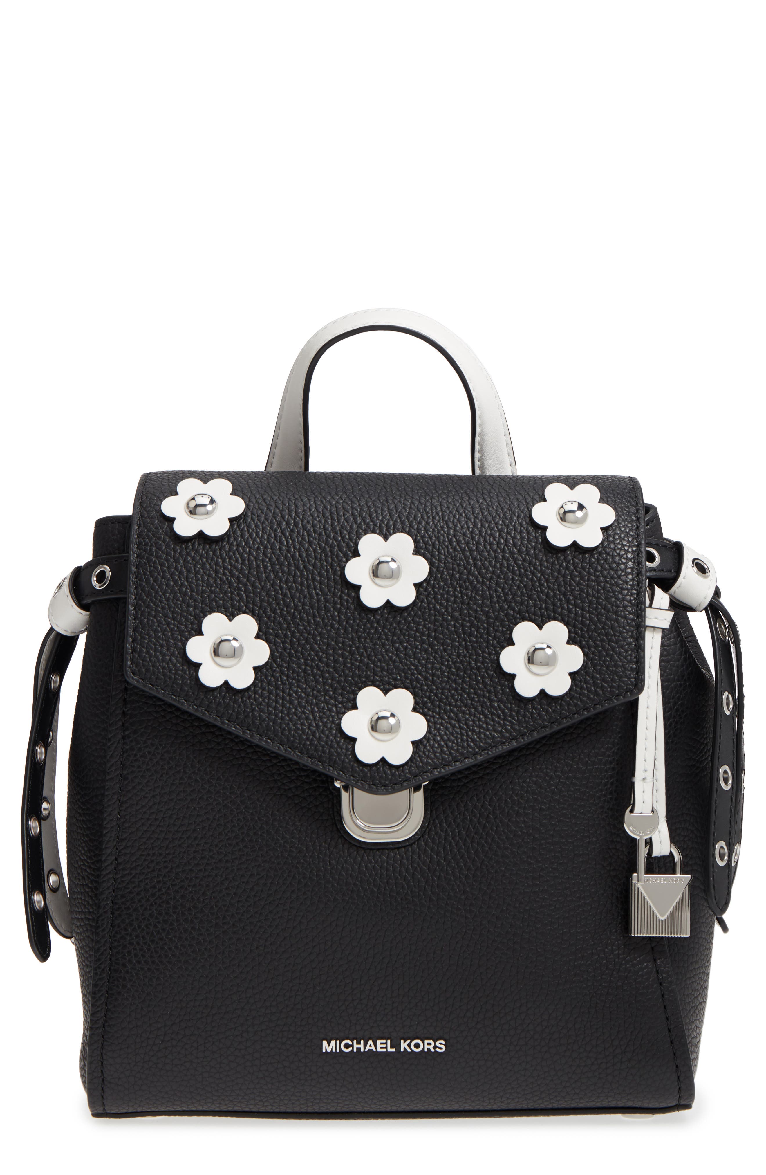 Michael Kors MICHAEL Michael Kors Small Flower Embellished Leather Backpack, Main, color, 