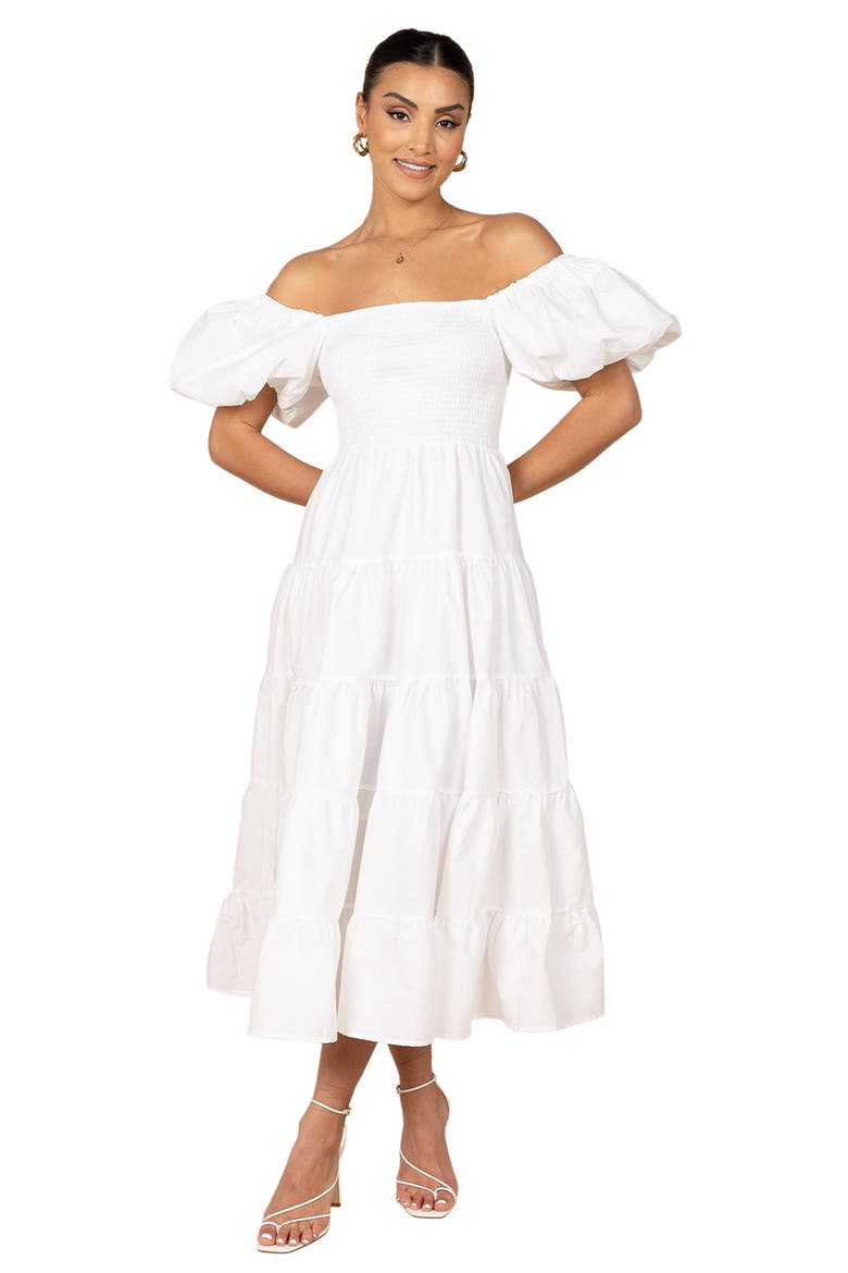 Annette Puff Sleeve Midi A-Line Dress, Alternate, color, WHITE
