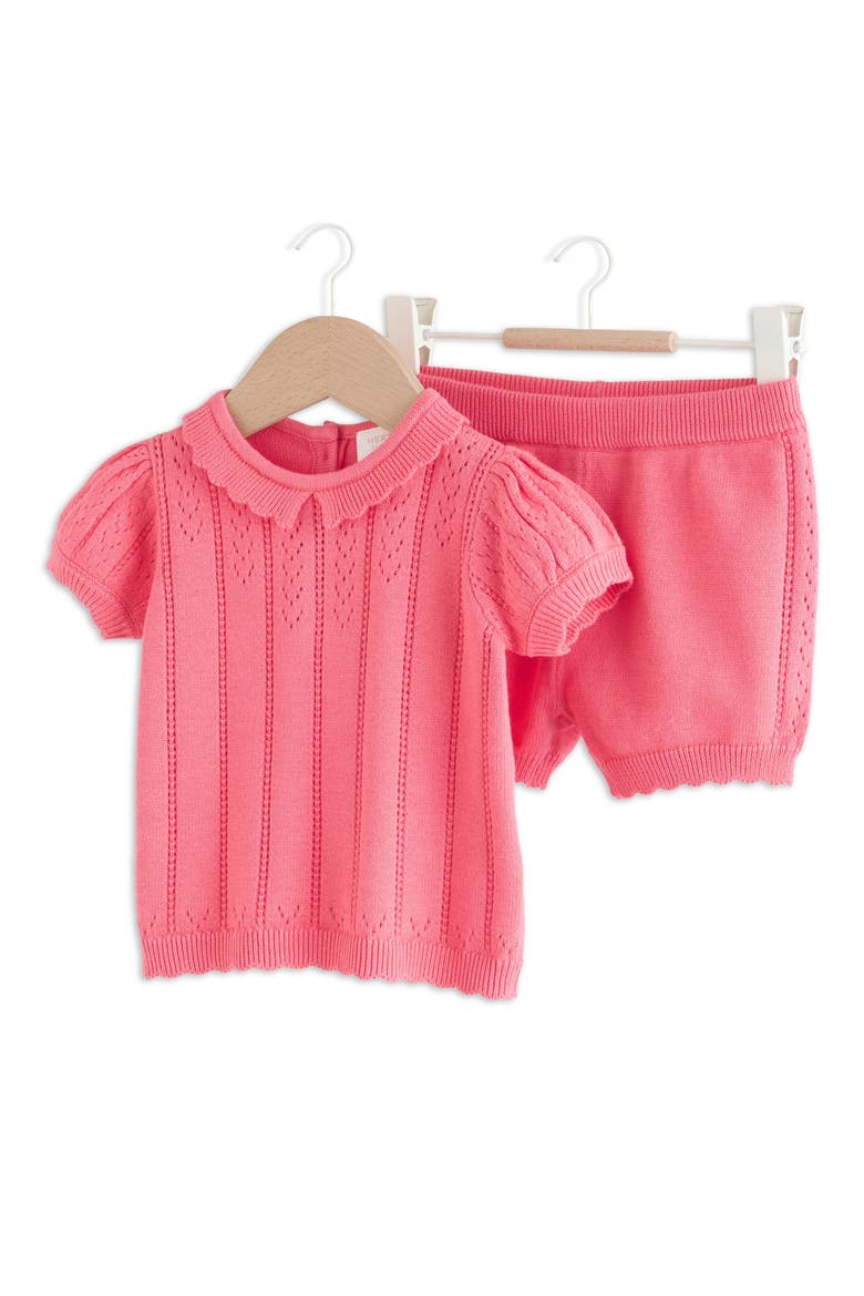 Cotton Pointelle Sweater & Shorts Set, Main, color, PINK