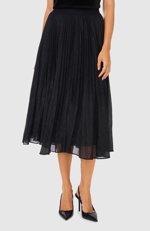 Metallic Sparkle Release Pleat Midi Skirt