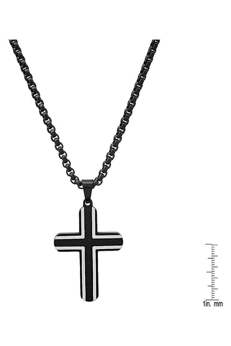 Men's Two-Tone Black Stainless Steel Cross Pendant Necklace, Alternate, color, SILVER/ BLACK