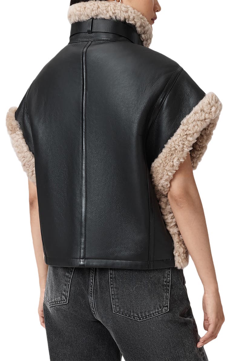 AllSaints Marlin Genuine Shearling Vest, Alternate, color, Black/ Natural