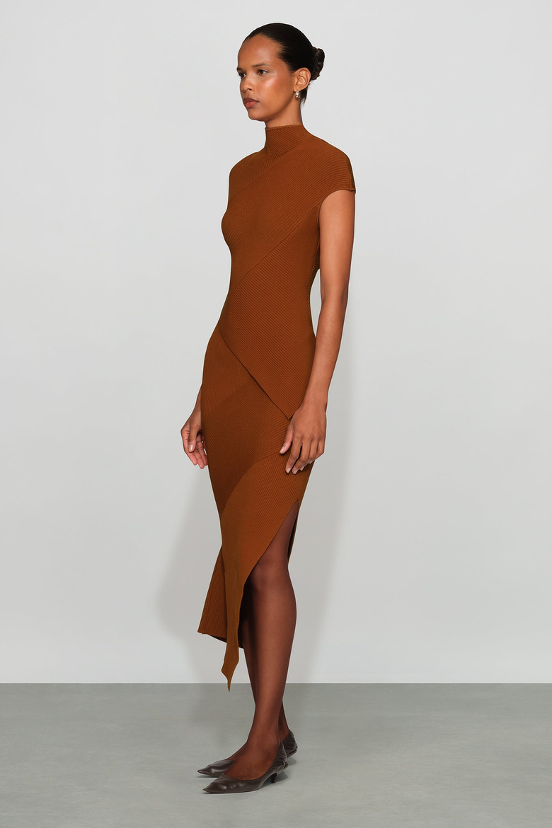 Vienna Knit Dress, Alternate, color, deep cognac