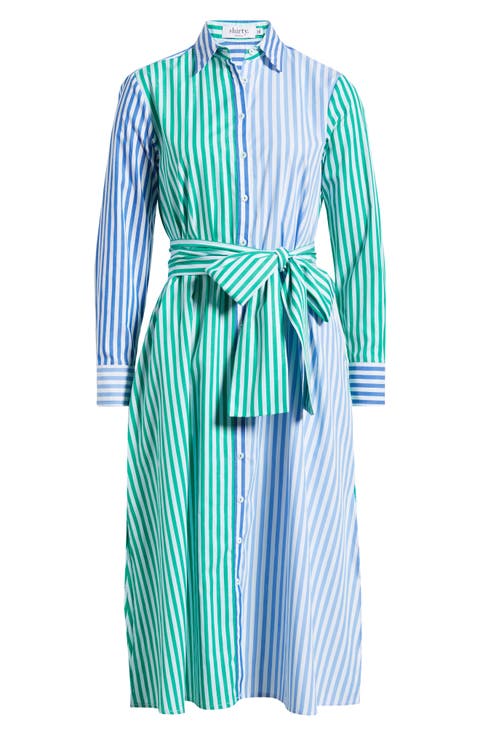 Mixed Stripe Long Sleeve Shirtdress