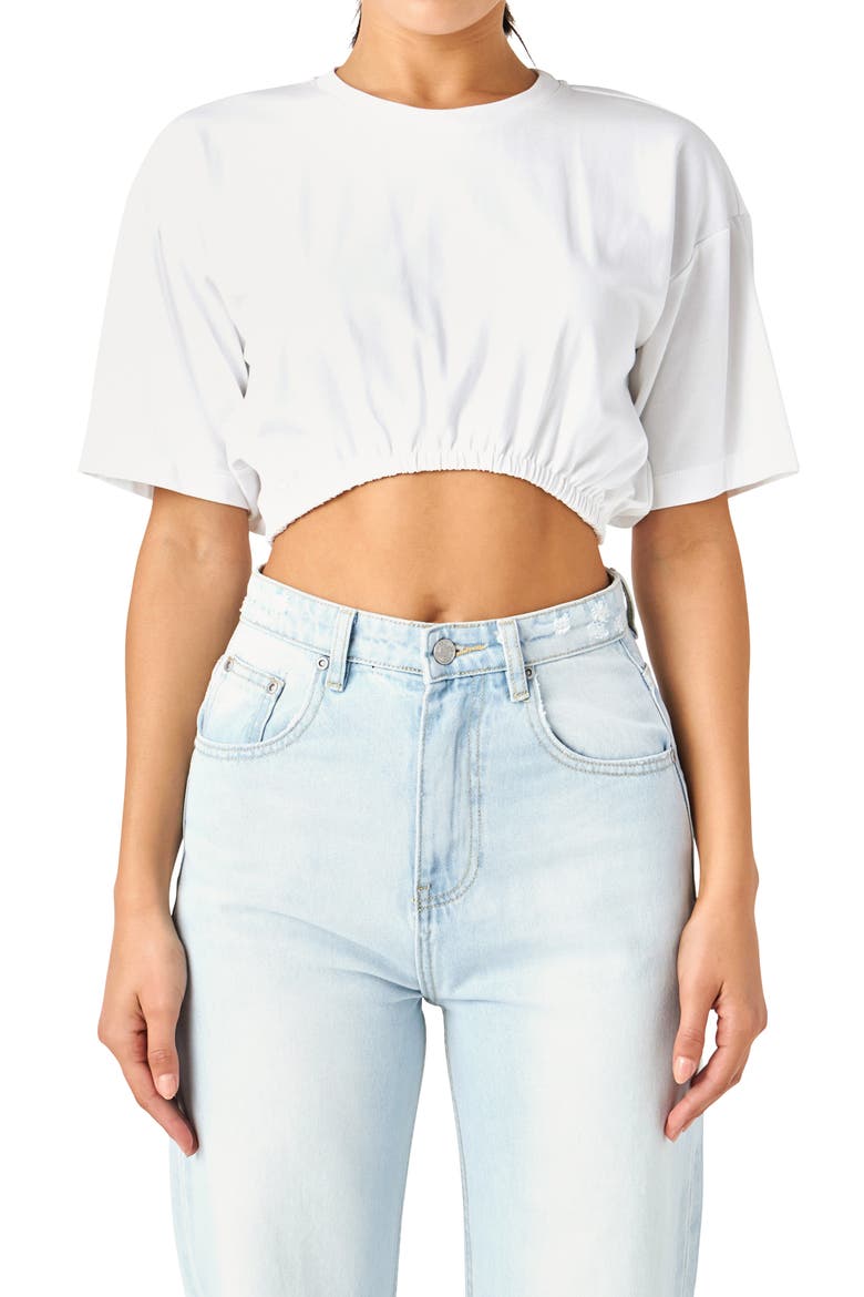 Elastic Hem Cotton Crop T-Shirt, Alternate, color, WHITE