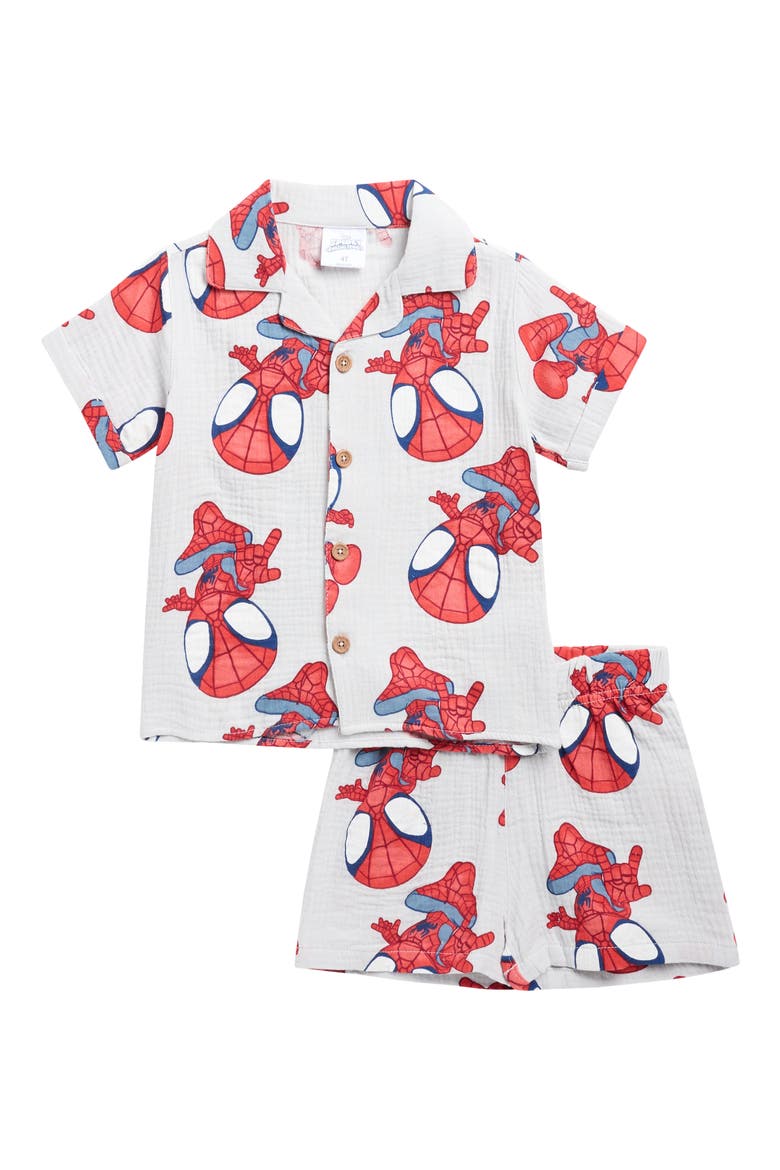 Kids' Spider-Man Gauze Camp Shirt & Shorts Set, Main, color, GREY