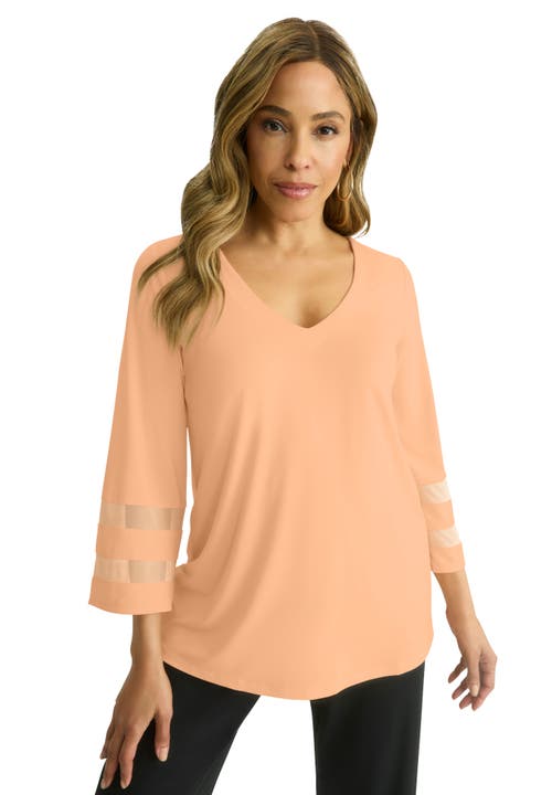 Jessica London Stretch Knit Mesh Inset Sleeve Tunic In Orange