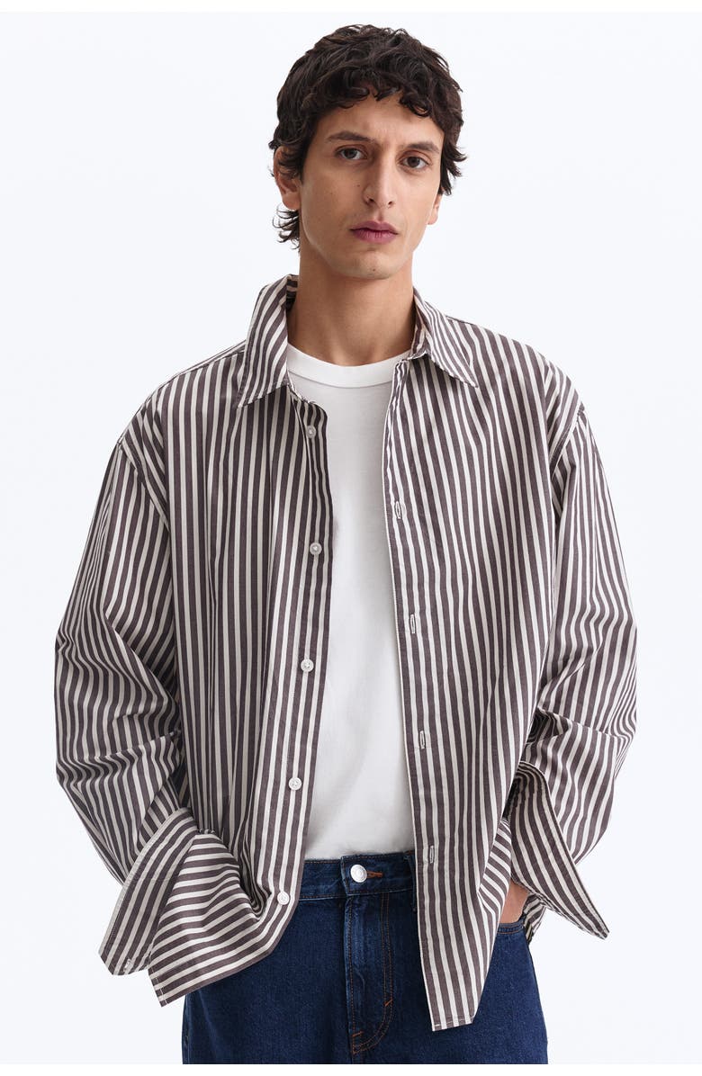 H&M Relaxed Fit Cotton Shirt, Alternate, color, Dark Purple/Striped