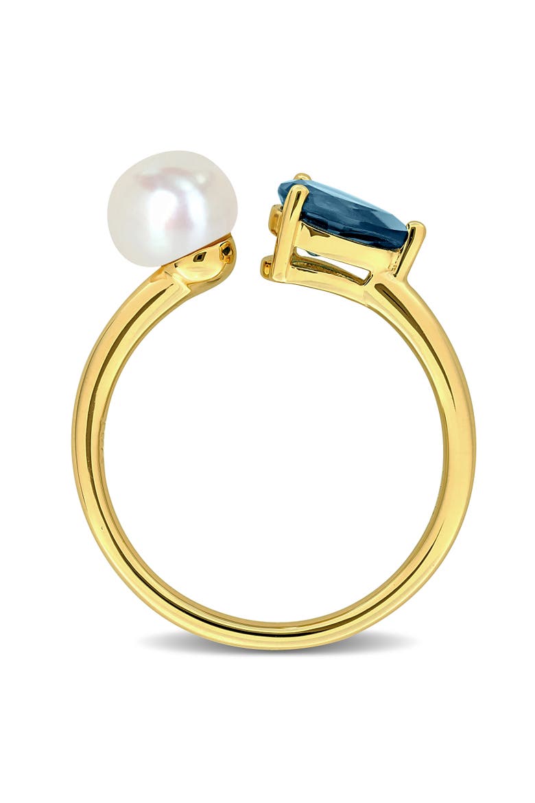 Cultured Pearl & Blue Topaz Open 2-Stone Ring 10k, Alternate, color, Blue Topaz