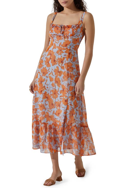 Astr Floral Midi Dress In Blue Orange Floral