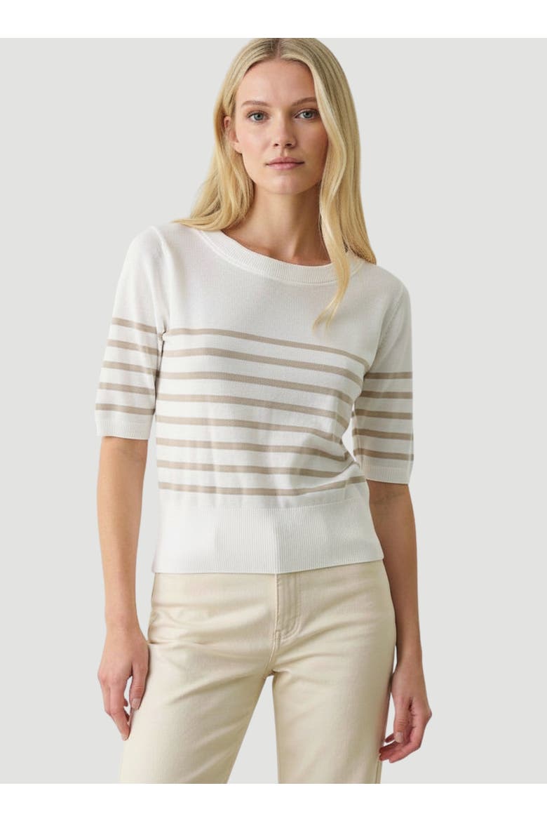 Stretch Linen Stripe Knit Three Quarter Sleeve Boatneck, Main, color, DESERT
