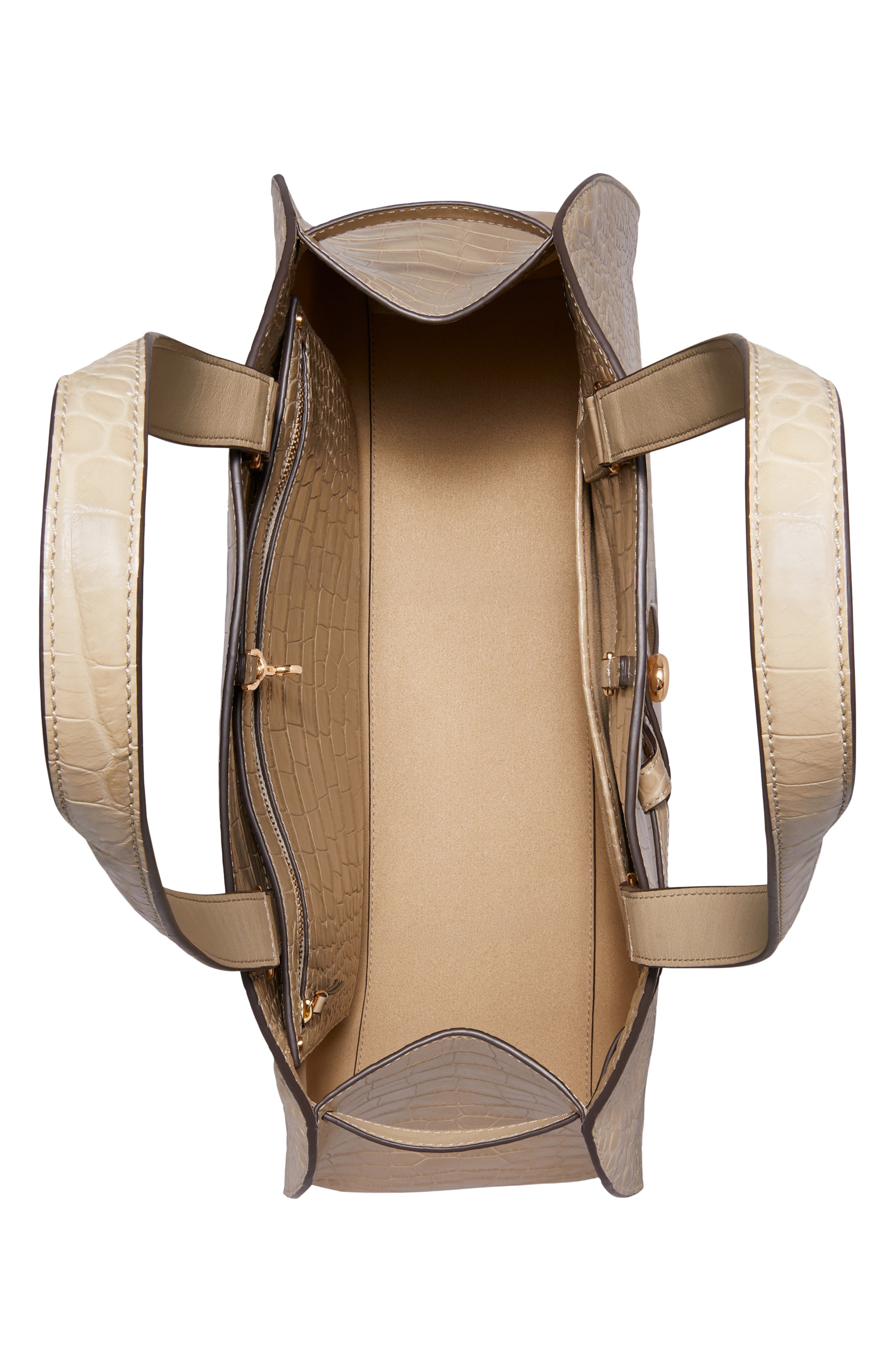 Romy Croc Embossed Leather Bauletto, Alternate, color, GINGER LEAF