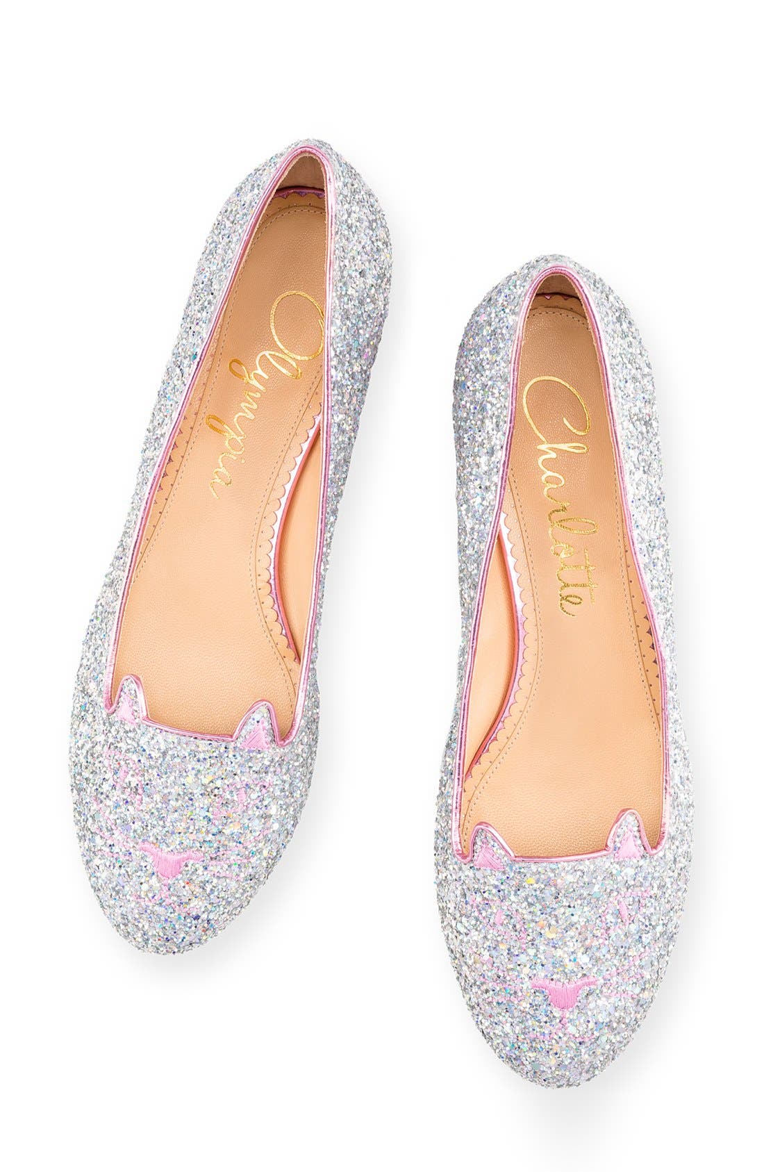 'Glitter Kitty' Flat, Main, color, METALLIC SILVER GLITTER