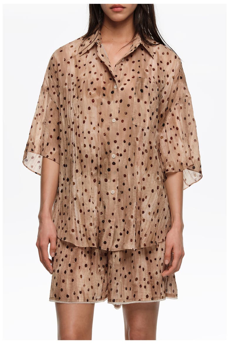 Dots Short-Sleeve Pleated Shirt, Main, color, WATERCOLOR DOTS