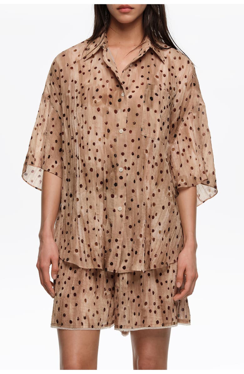Bimba y Lola Dots Short-Sleeve Pleated Shirt, Main, color, Watercolor Dots