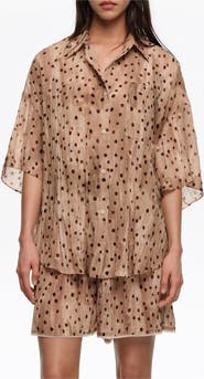 Bimba y Lola Dots Short-Sleeve Pleated Shirt