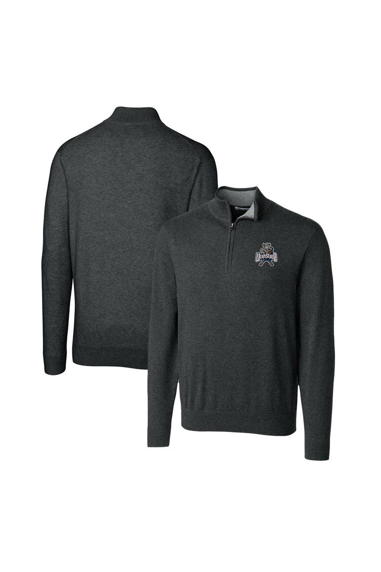 Men's Cutter & Buck Heather Charcoal Utah State Aggies Lakemont Tri-Blend Big & Tall Quarter-Zip Pullover Sweater, Main, color, Heather Charcoal