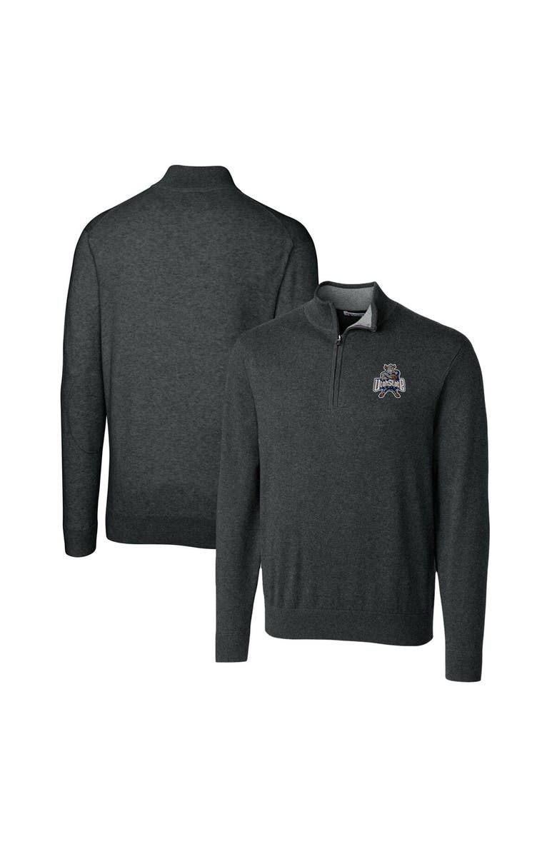 Cutter & Buck Men's Cutter & Buck Heather Charcoal Utah State Aggies Lakemont Tri-Blend Big & Tall Quarter-Zip Pullover Sweater, Main, color,