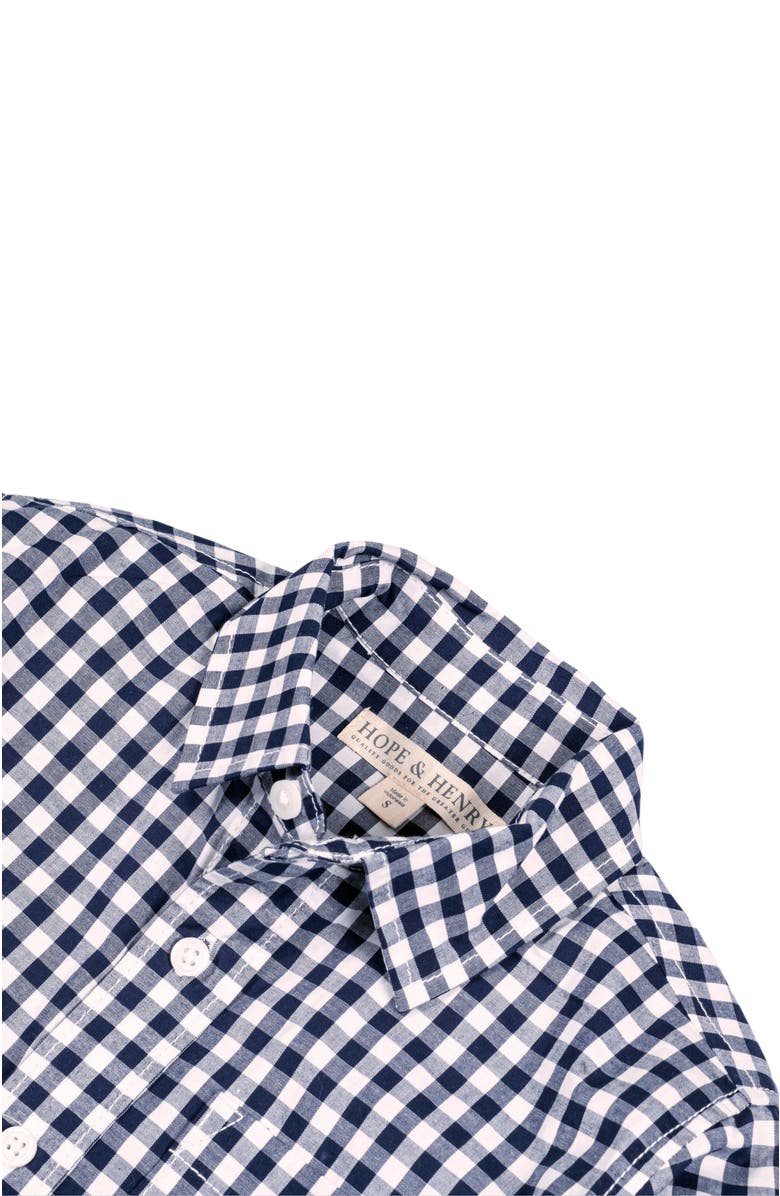 Hope & Henry Baby Boys' Organic Stretch Poplin Roll-Up Shirt, Infant, Alternate, color, Navy Gingham