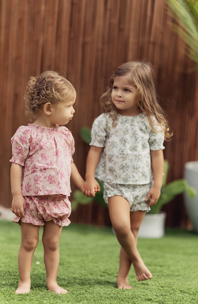 Manière Floral Smocked Short Sleeve Top & Bloomers Set, Alternate, color, 