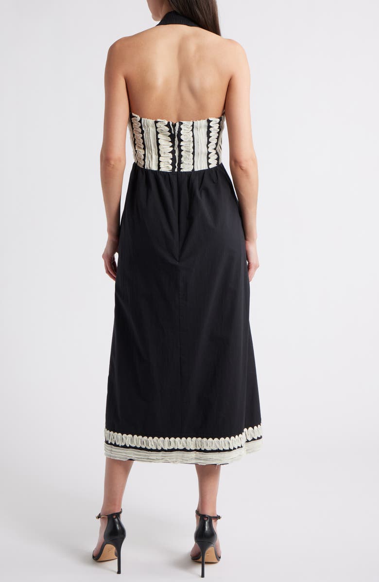 Adelyn Rae Fernanda Halter Cotton Midi Dress, Alternate, color, Black/ Cream