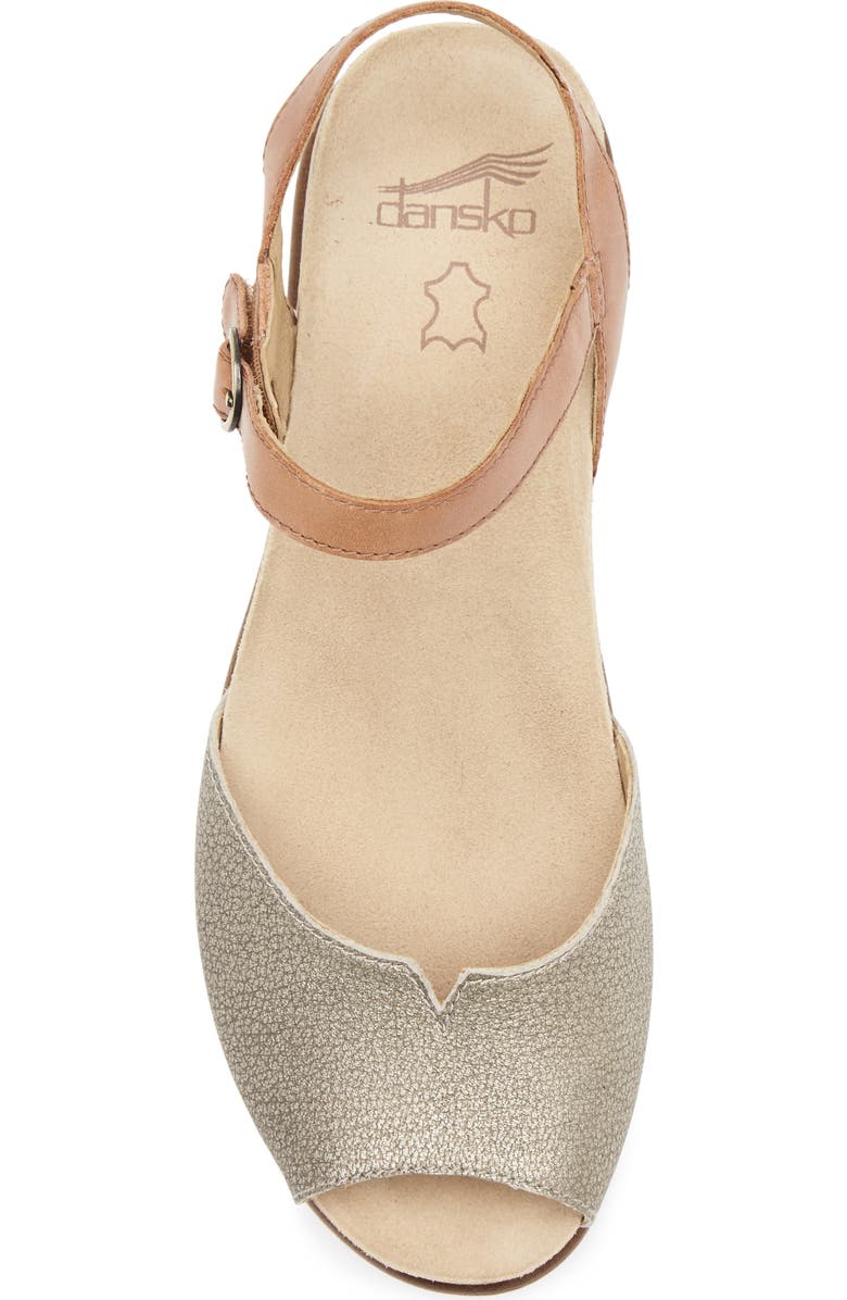 Dansko Cass Ankle Strap Peep Toe Wedge Sandal, Alternate, color, Platino/Tan Leather