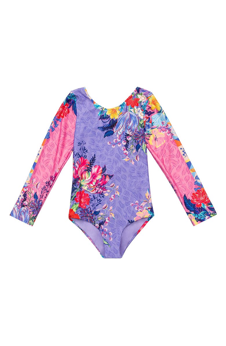 Agua Bendita Kids' Vessel Honey One-Piece Rashguard Swimsuit, Main, color, Purple Multicolor