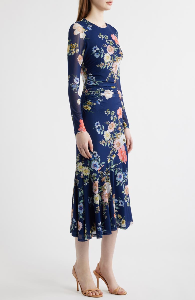 Vince Camuto Floral Long Sleeve Mesh Body-Con Dress, Alternate, color, Navy Multi