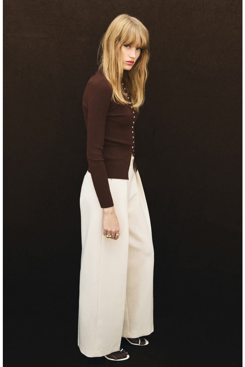 Mock Neck Cardigan, Alternate, color, CHOCOLATE