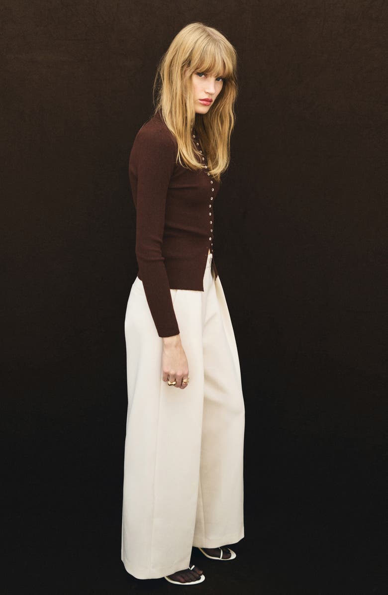 MANGO Mock Neck Cardigan, Alternate, color, Chocolate