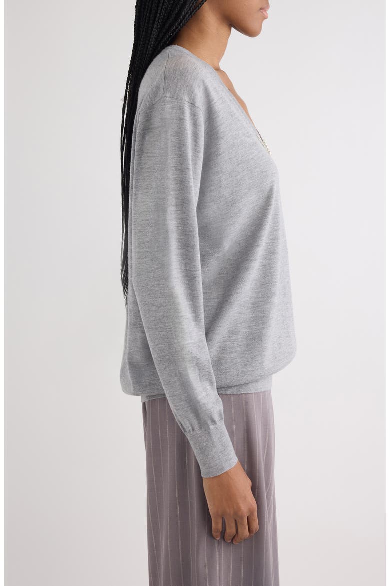 Tuomas Crystal Embellished Merino Wool V-Neck Sweater, Alternate, color, GREY