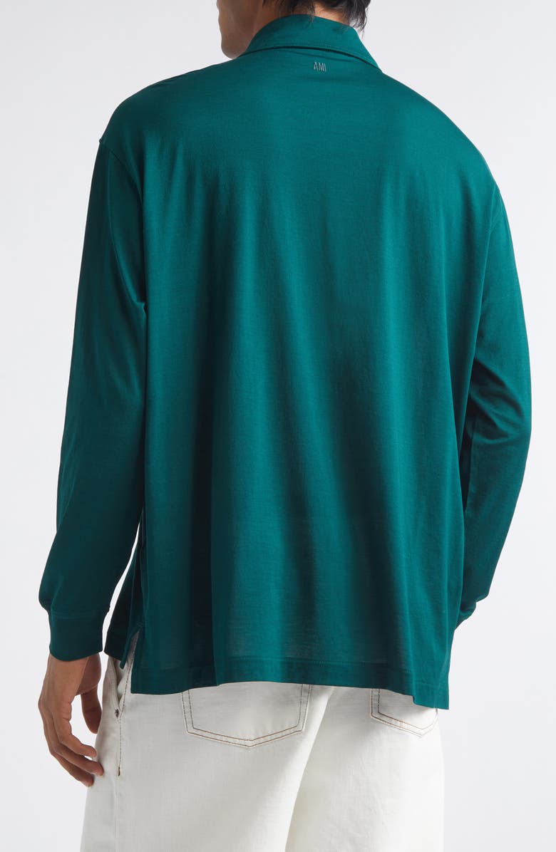 AMI PARIS Ami de Coeur Embroidered Long Sleeve Cotton Polo, Alternate, color,