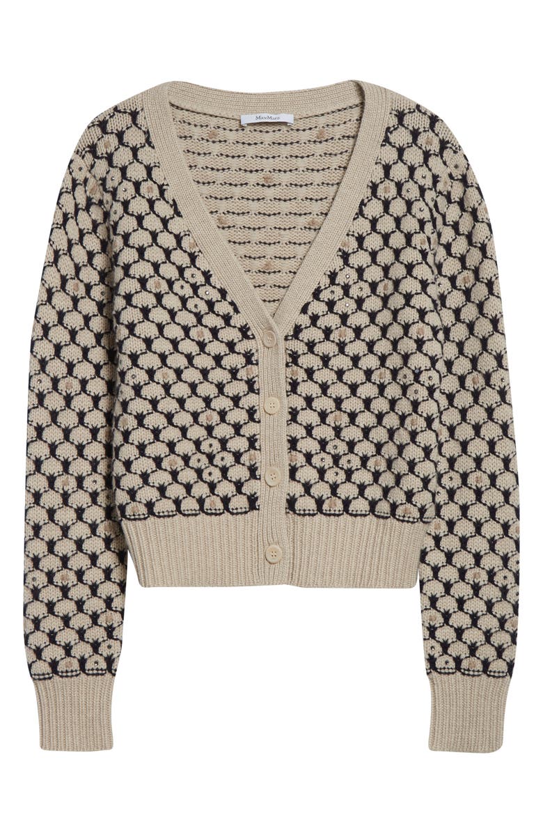Max Mara Mastro Crystal Embellished Wool Blend Cardigan, Alternate, color, Beige