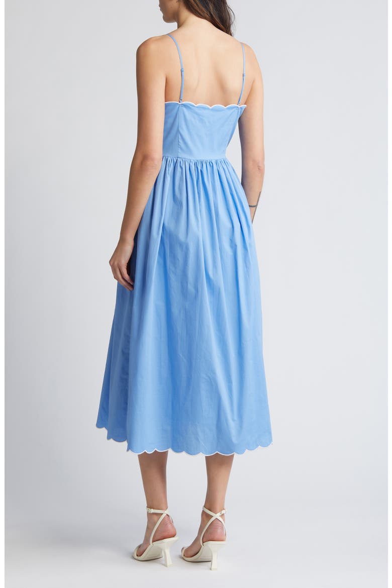 Scallop Stretch Poplin Midi Sundress, Alternate, color, DENIM BLUE