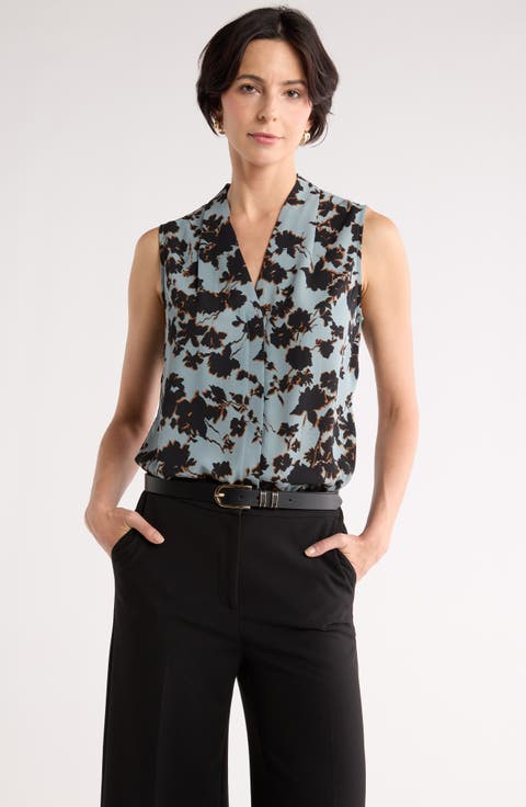 売れ筋商品|||サンクチュアリー カットソー トップス レディース Women's Printed V-Neck Sleeveless Tie-Hem Tank Top Sage / Muslin Stripe Cestyle Floral Tops for Women V Neck Loose Fitting Tank Tops