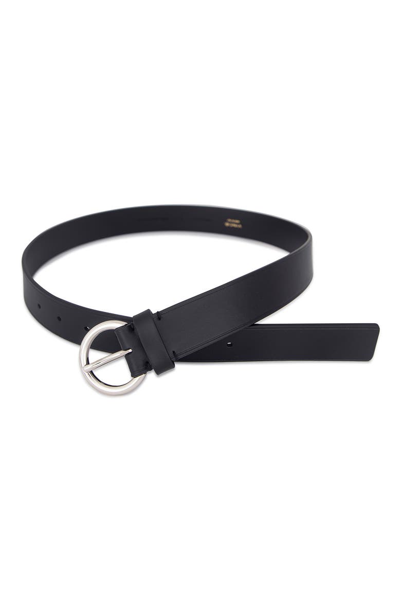 Flat Ring Leather Belt, Alternate, color, BLACK