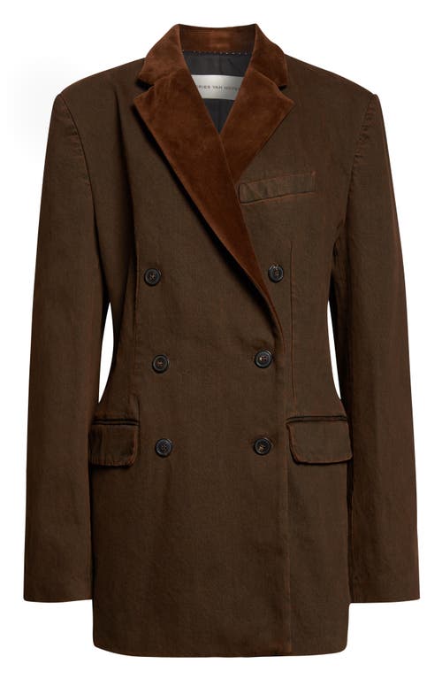 Dries Van Noten Bafya Velvet Trim Double Breasted Denim Blazer in Brown  product