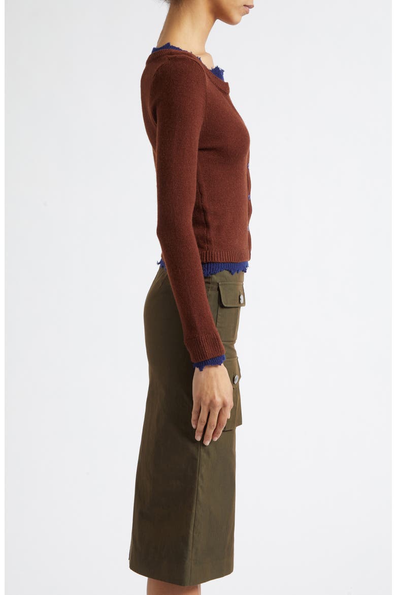 Deconstructed Contrast Trim Wool Cardigan, Alternate, color, SANDALWOOD