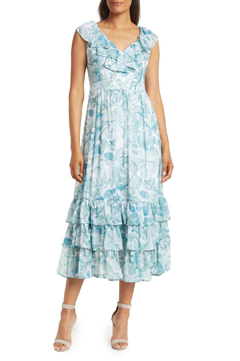 Floral Ruffle Tiered Maxi Dress, Main, color, JADETTE MULTI