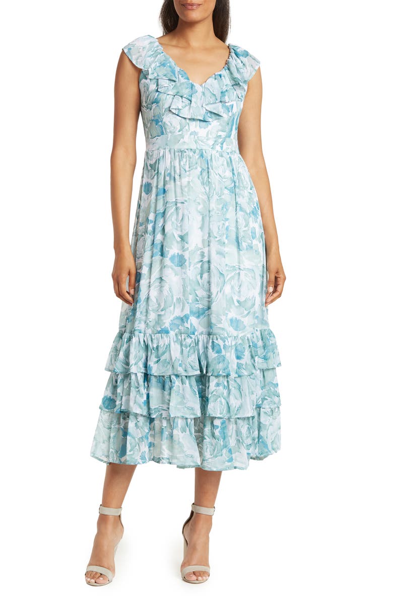Calvin Klein Floral Ruffle Tiered Maxi Dress, Main, color,